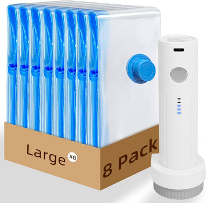 Travel Vacuum Bags with Rechargeable Pump,6 Pack Vacuum Storage Seal Bags for Clothing Suitcase Backpack, Space Saver Compression Clothes Storage Bag (6 Combo+ Electric Pump)