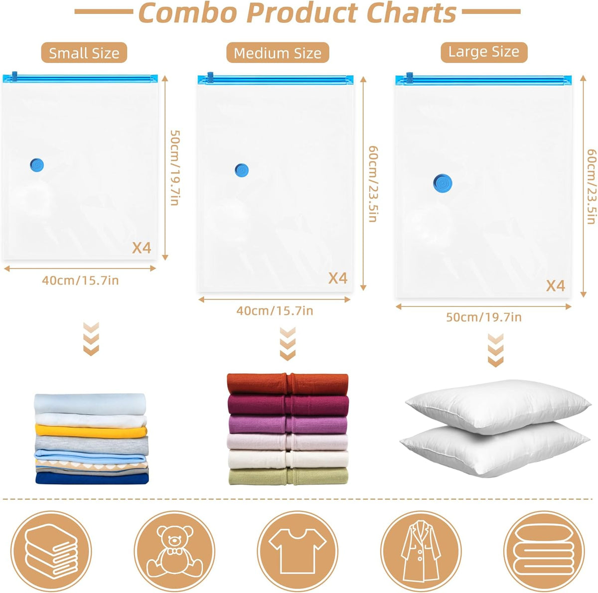 Travel Vacuum Bags with Rechargeable Pump,6 Pack Vacuum Storage Seal Bags for Clothing Suitcase Backpack, Space Saver Compression Clothes Storage Bag (6 Combo+ Electric Pump)