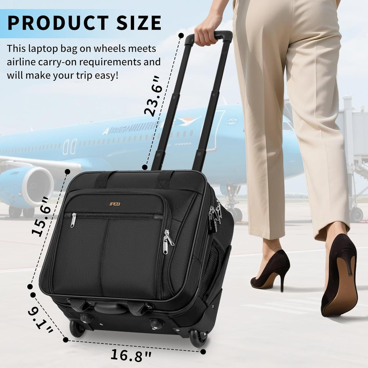 Rolling Laptop Briefcase Water-Resistant 17.3" Roller Computer Bag with wheels Travel Rolling Laptop Bag with RFID Pocket Lockable Zipper Underseat Carry On Luggage Work Travel Business Men Women