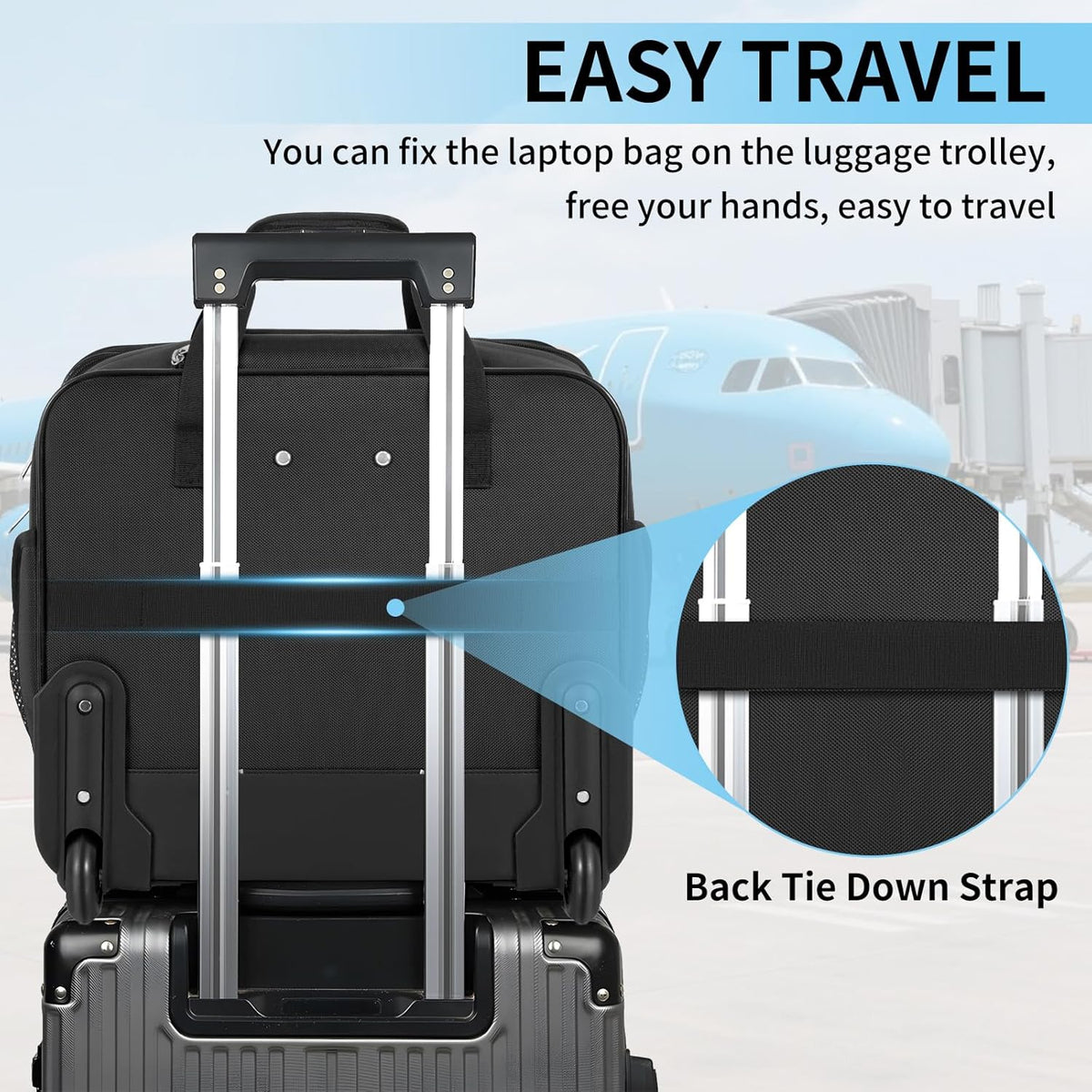 Rolling Laptop Briefcase Water-Resistant 17.3" Roller Computer Bag with wheels Travel Rolling Laptop Bag with RFID Pocket Lockable Zipper Underseat Carry On Luggage Work Travel Business Men Women