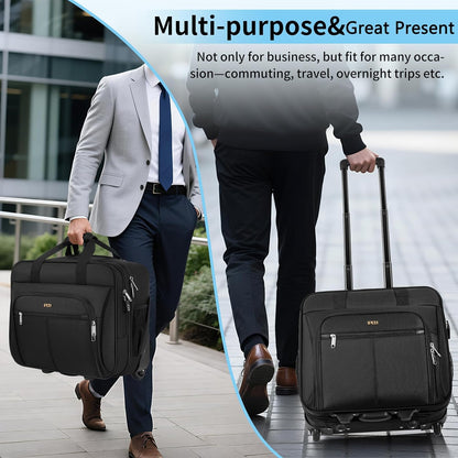 Rolling Laptop Briefcase Water-Resistant 17.3" Roller Computer Bag with wheels Travel Rolling Laptop Bag with RFID Pocket Lockable Zipper Underseat Carry On Luggage Work Travel Business Men Women