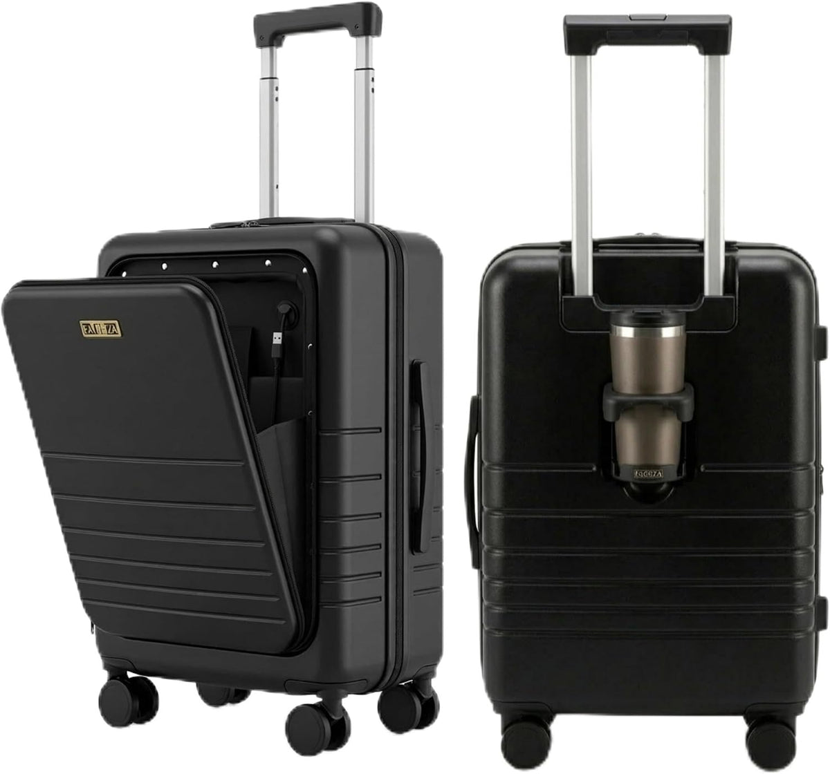 Fagoza Hardside Carry On Luggage 22x14x9 Airline Approved - Premium Hardshell Suitcase with Spinner Wheels, Front Pocket Laptop Compartment, USB Port, Cup Holder & TSA Lock - Green