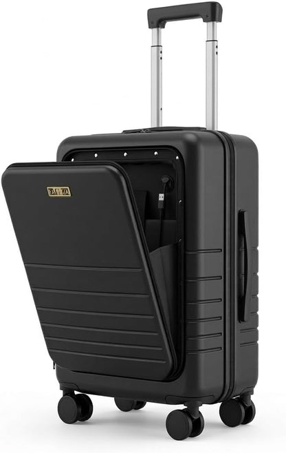 Fagoza Hardside Carry On Luggage 22x14x9 Airline Approved - Premium Hardshell Suitcase with Spinner Wheels, Front Pocket Laptop Compartment, USB Port, Cup Holder & TSA Lock - Green