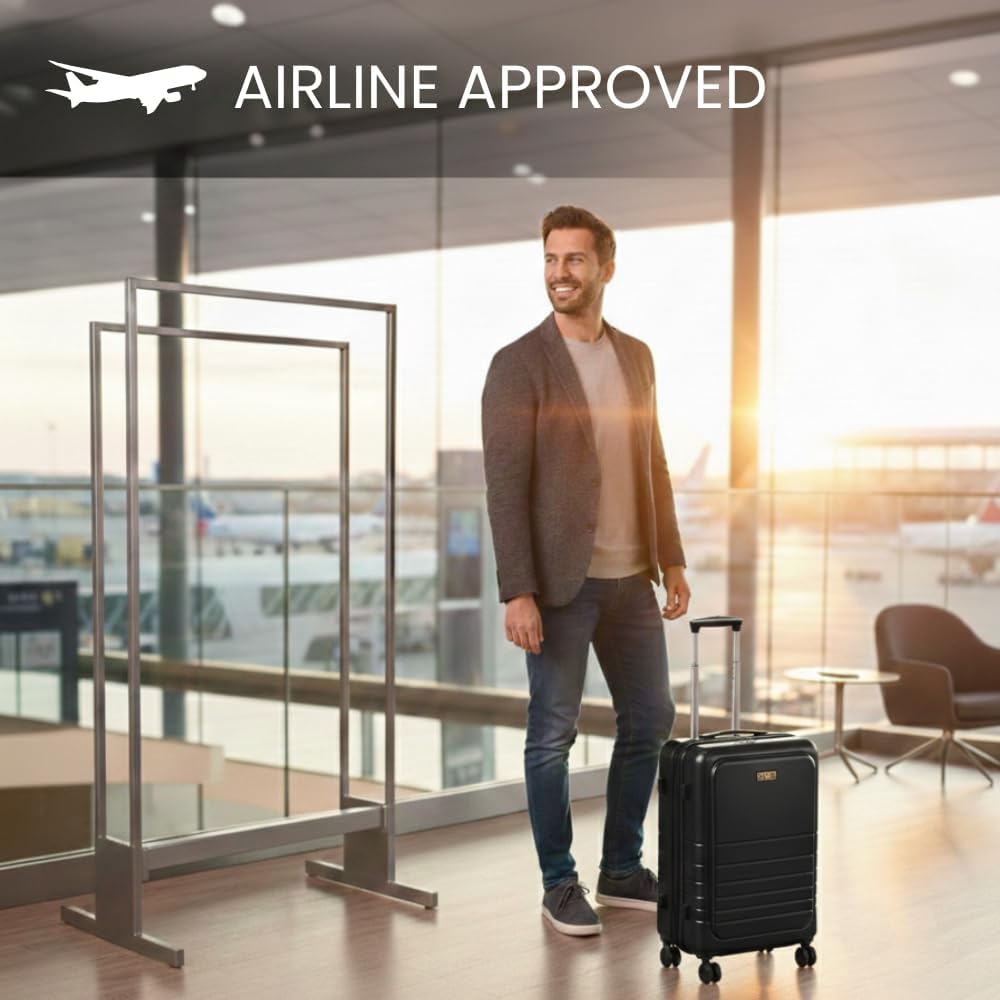 Fagoza Hardside Carry On Luggage 22x14x9 Airline Approved - Premium Hardshell Suitcase with Spinner Wheels, Front Pocket Laptop Compartment, USB Port, Cup Holder & TSA Lock - Green