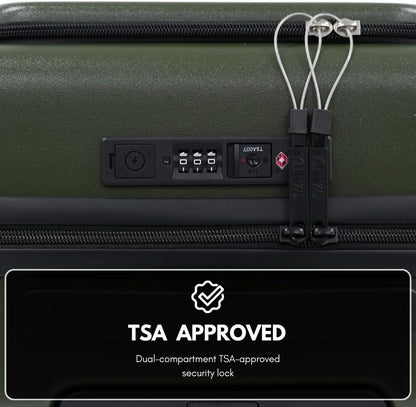 Fagoza Hardside Carry On Luggage 22x14x9 Airline Approved - Premium Hardshell Suitcase with Spinner Wheels, Front Pocket Laptop Compartment, USB Port, Cup Holder & TSA Lock - Green