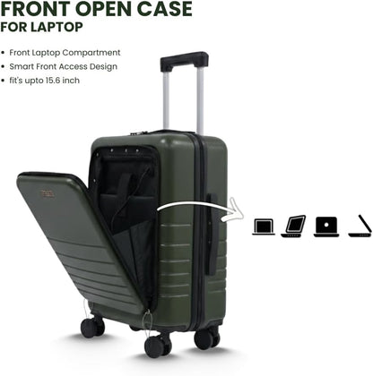 Fagoza Hardside Carry On Luggage 22x14x9 Airline Approved - Premium Hardshell Suitcase with Spinner Wheels, Front Pocket Laptop Compartment, USB Port, Cup Holder & TSA Lock - Green