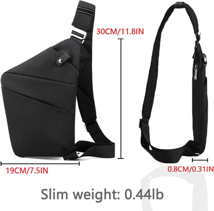 Anti Theft Sling Travel Bag Flat Small Pickpocket Proof Slim Crossbody bags | Travel Pack Cross-body Bag One Shoulder Bag Anti Pickpocket Chest Pouch Passport Bag Secure Purses for Men Women lightweight