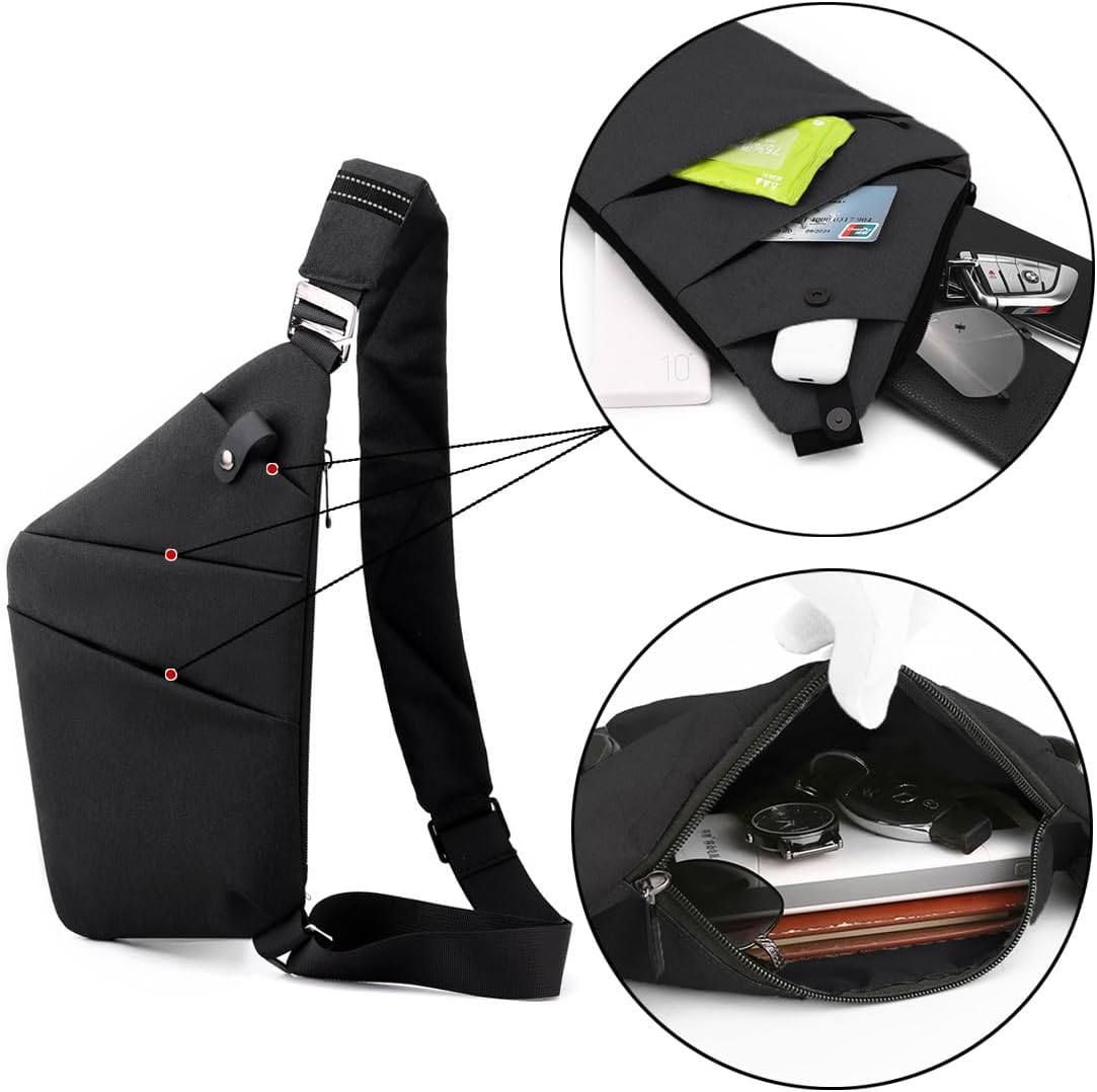 Anti Theft Sling Travel Bag Flat Small Pickpocket Proof Slim Crossbody bags | Travel Pack Cross-body Bag One Shoulder Bag Anti Pickpocket Chest Pouch Passport Bag Secure Purses for Men Women lightweight