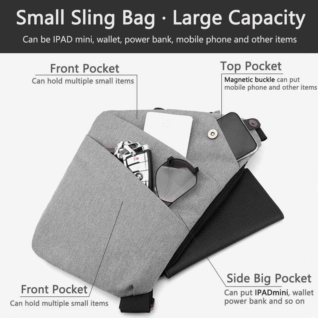Anti Theft Sling Travel Bag Flat Small Pickpocket Proof Slim Crossbody bags | Travel Pack Cross-body Bag One Shoulder Bag Anti Pickpocket Chest Pouch Passport Bag Secure Purses for Men Women lightweight