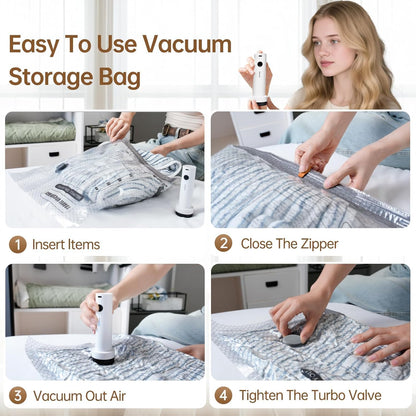 Travel Vacuum Bags for Clothing with Rechargeable Electric Pump - Portable Space Saver Bags for Travel & Home - Vacuum Compression Packing Seal for Clothes, Blankets, Seasonal Storage 12 Combo Set