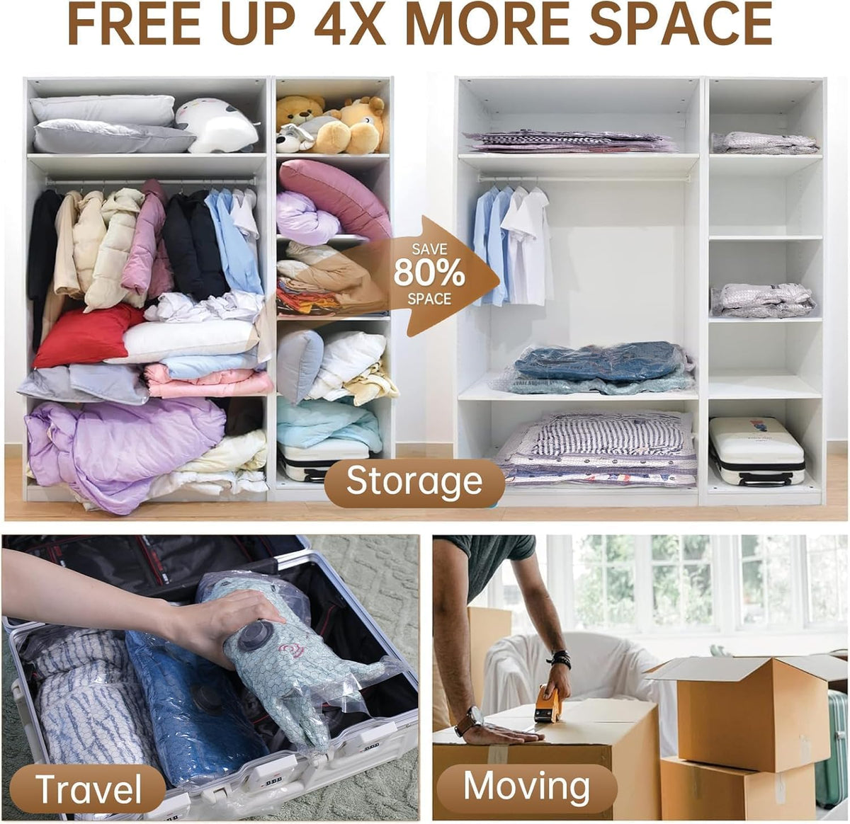 Travel Vacuum Bags for Clothing with Rechargeable Electric Pump - Portable Space Saver Bags for Travel & Home - Vacuum Compression Packing Seal for Clothes, Blankets, Seasonal Storage 12 Combo Set