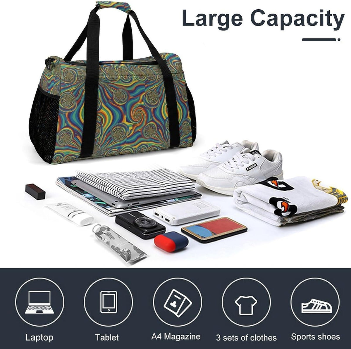 Carry On Foldable Travel Duffel Bag Lightweight Weekender Overnight Tote Bag for Women Yoga Sport
