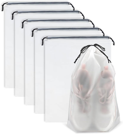 Clear Travel Shoe Bags 5-Pack (15.7x11.8 Inches) – Waterproof Drawstring Shoe Organizers for Packing, Essential Travel Gear for Men & Women