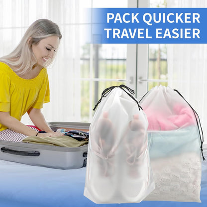 Clear Travel Shoe Bags 5-Pack (15.7x11.8 Inches) – Waterproof Drawstring Shoe Organizers for Packing, Essential Travel Gear for Men & Women