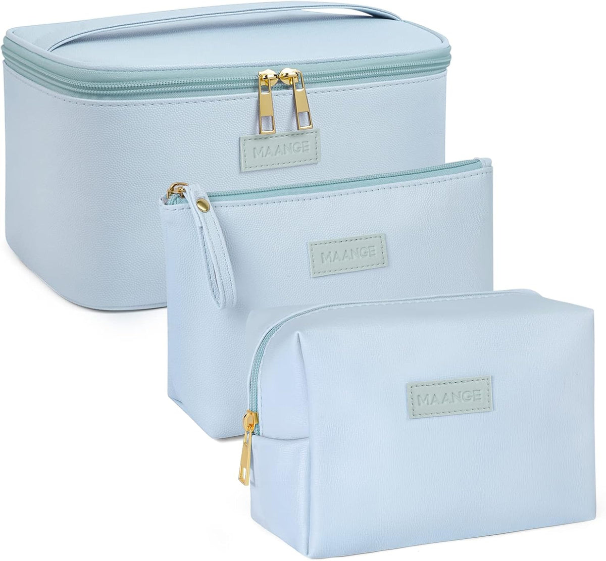 Makeup Bag - Large Cosmetic Bag with 2pcs Small Makeup Bags Portable Leather Travel Makeup Bag Set Toiletry Bag Make Up Bags for Women and Girls (Black)