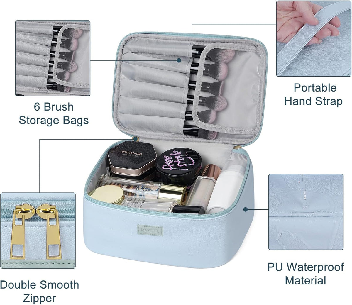Makeup Bag - Large Cosmetic Bag with 2pcs Small Makeup Bags Portable Leather Travel Makeup Bag Set Toiletry Bag Make Up Bags for Women and Girls (Black)