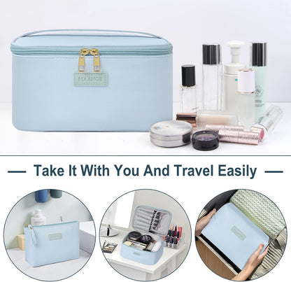Makeup Bag - Large Cosmetic Bag with 2pcs Small Makeup Bags Portable Leather Travel Makeup Bag Set Toiletry Bag Make Up Bags for Women and Girls (Black)