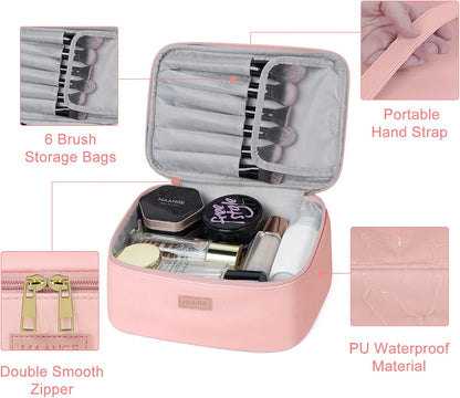 Makeup Bag - Large Cosmetic Bag with 2pcs Small Makeup Bags Portable Leather Travel Makeup Bag Set Toiletry Bag Make Up Bags for Women and Girls (Black)