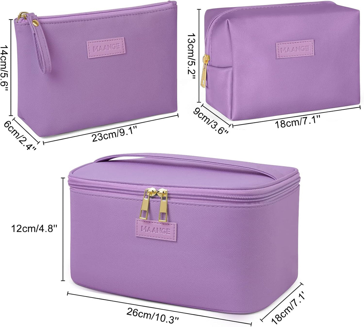 Makeup Bag - Large Cosmetic Bag with 2pcs Small Makeup Bags Portable Leather Travel Makeup Bag Set Toiletry Bag Make Up Bags for Women and Girls (Black)