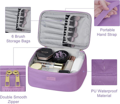 Makeup Bag - Large Cosmetic Bag with 2pcs Small Makeup Bags Portable Leather Travel Makeup Bag Set Toiletry Bag Make Up Bags for Women and Girls (Black)