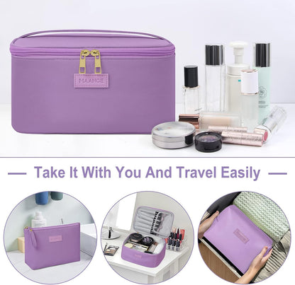 Makeup Bag - Large Cosmetic Bag with 2pcs Small Makeup Bags Portable Leather Travel Makeup Bag Set Toiletry Bag Make Up Bags for Women and Girls (Black)