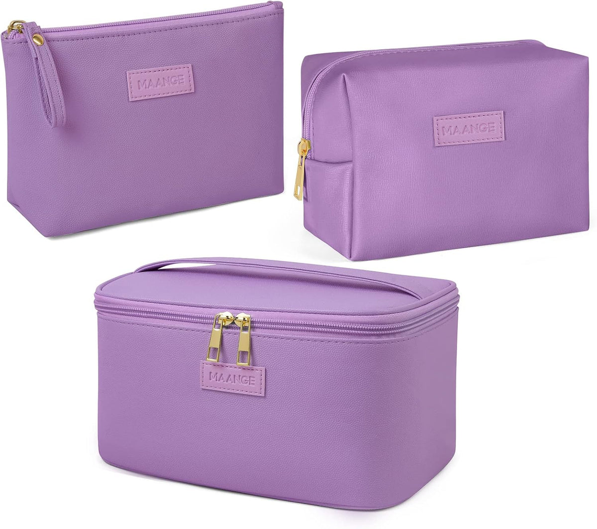 Makeup Bag - Large Cosmetic Bag with 2pcs Small Makeup Bags Portable Leather Travel Makeup Bag Set Toiletry Bag Make Up Bags for Women and Girls (Black)