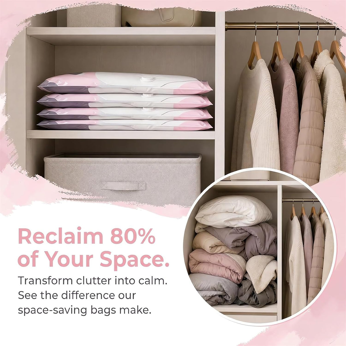 2026 Life Space Creator 80% Compression Storage Bags, Extra Large 3d Roll Up Vacuum Seal For Comforters, Blankets, Clothes, Bedding, Jumbo Packing Cubes For Travel, No Pump Needed Large
