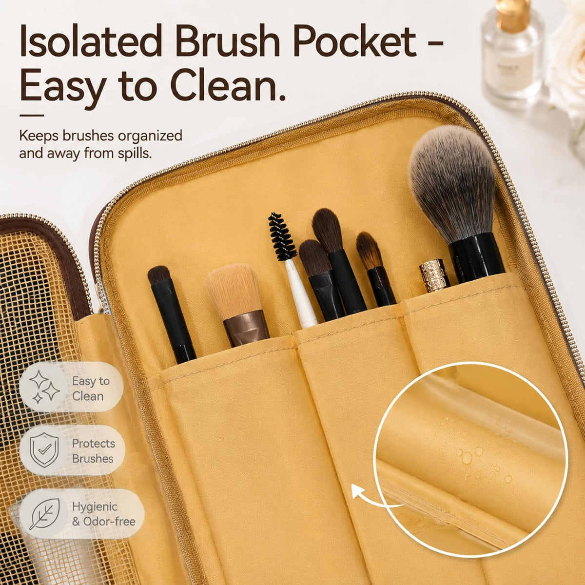Travel Makeup Bag for Women - Large Capacity Cosmetic Organizer, Open Flat Toiletry Bag with Dividers and Brush Pocket, Waterproof Portable Makeup Pouch for Travel Accessories, Blue