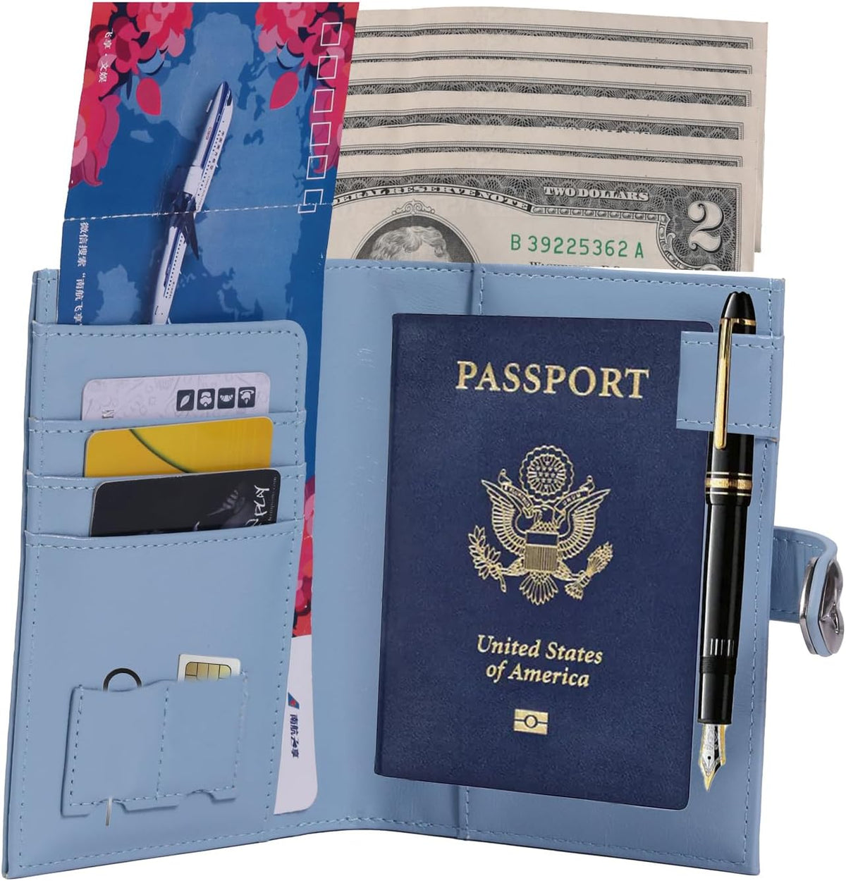 Passport-Holder-for-Travel-Women-Men Blue，lLarge capacity Passports Holders TravelCover Wallet Passport with Pen Holder