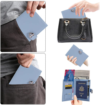 Passport-Holder-for-Travel-Women-Men Blue，lLarge capacity Passports Holders TravelCover Wallet Passport with Pen Holder