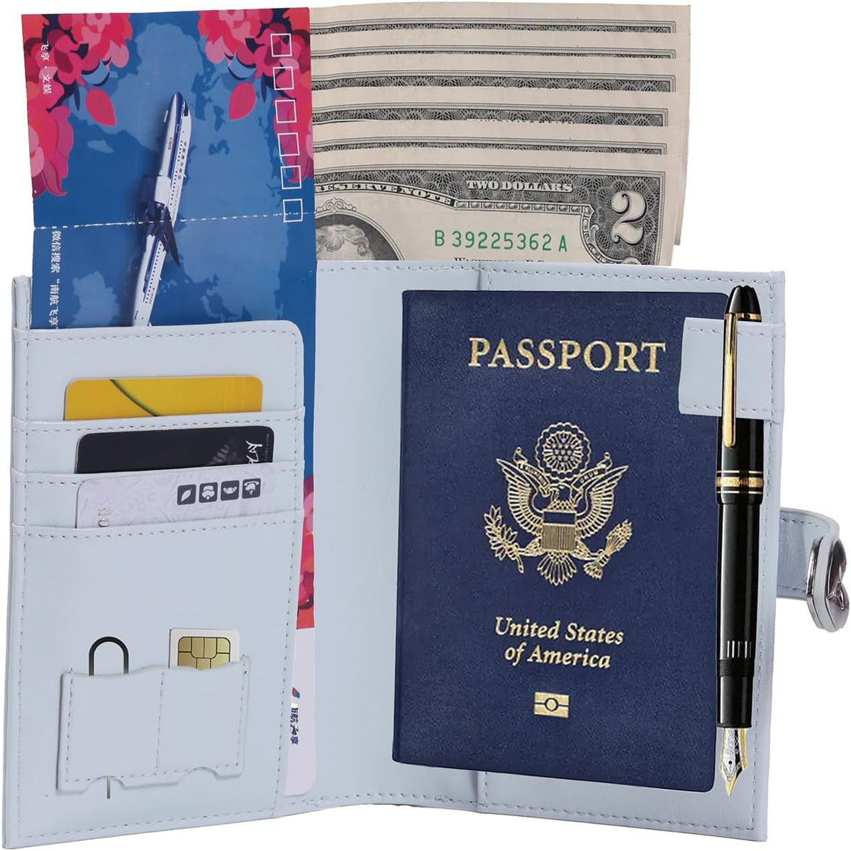 Passport-Holder-for-Travel-Women-Men Blue，lLarge capacity Passports Holders TravelCover Wallet Passport with Pen Holder