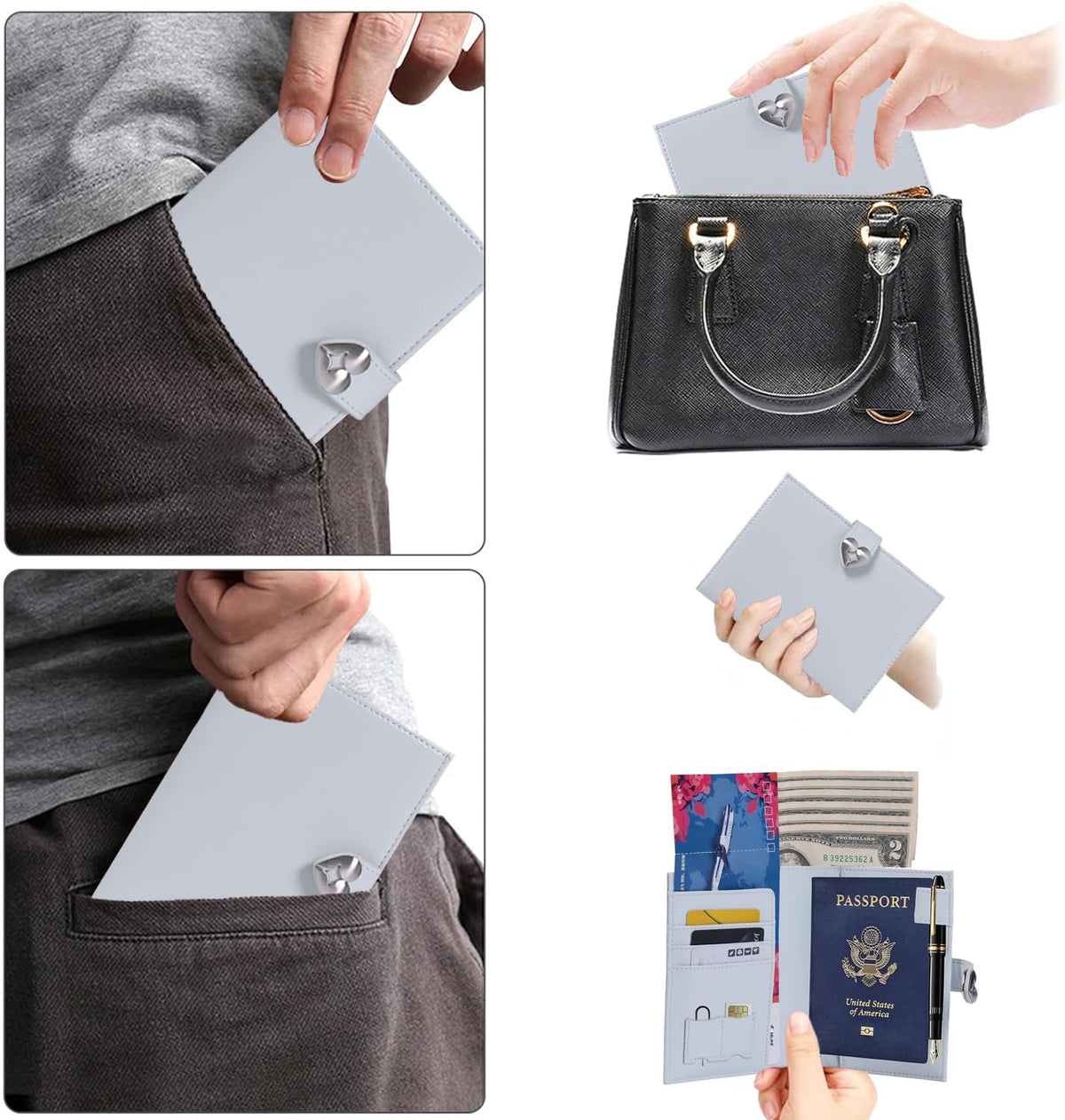 Passport-Holder-for-Travel-Women-Men Blue，lLarge capacity Passports Holders TravelCover Wallet Passport with Pen Holder