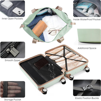 Carry on Luggage with Front Pocket, Hard Shell Luggage Suitcase with USB Port and Cup Holder, Rolling Luggage with Expandable Travel Bag Toiletry Bag (Grey, 20in/28in)
