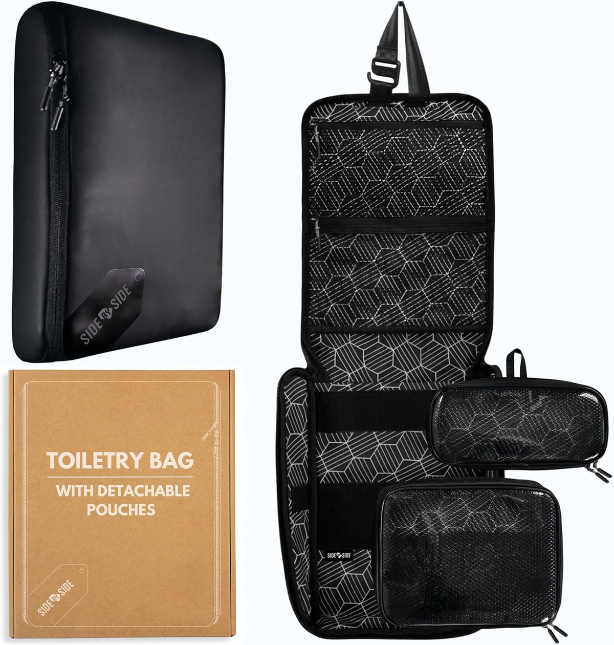 Small Travel Toiletry Bag for Men, Slim Flat Hanging Mens Dopp Kit & Travel Size Shaving Kit Organizer, TSA-Approved Waterproof Compact Toiletries Bag, Leak-Proof Pouches