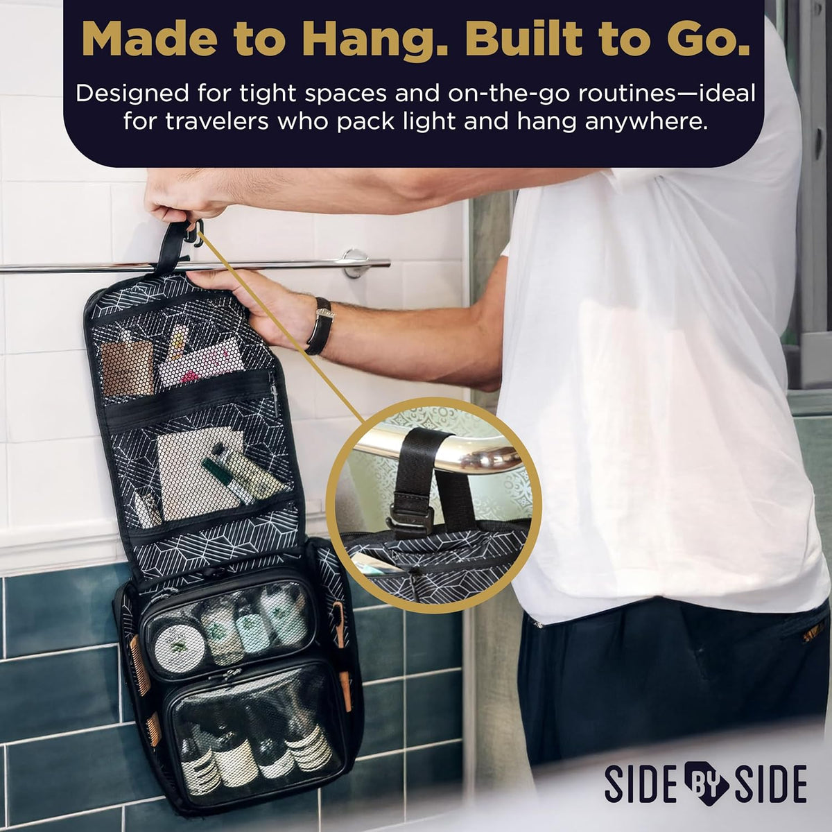 Small Travel Toiletry Bag for Men, Slim Flat Hanging Mens Dopp Kit & Travel Size Shaving Kit Organizer, TSA-Approved Waterproof Compact Toiletries Bag, Leak-Proof Pouches