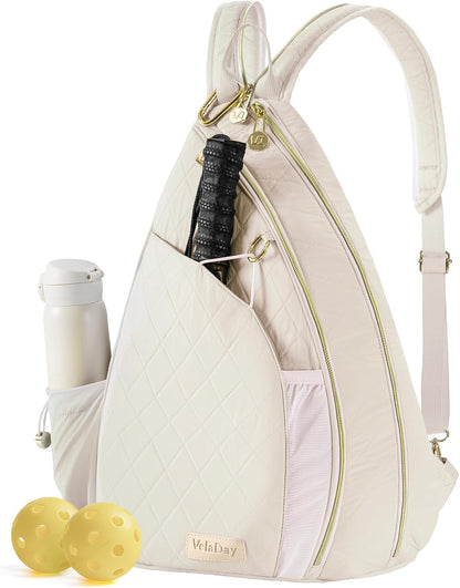 Pickleball Bag for Women, Chic Quilted Pickleball Sling Bag, Black | Backpack, Lightweight & Weatherproof, Multiple Pockets, Easily Fits Paddles, Fence Hook, for Court & Daily Use