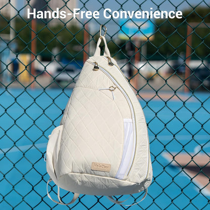 Pickleball Bag for Women, Chic Quilted Pickleball Sling Bag, Black | Backpack, Lightweight & Weatherproof, Multiple Pockets, Easily Fits Paddles, Fence Hook, for Court & Daily Use