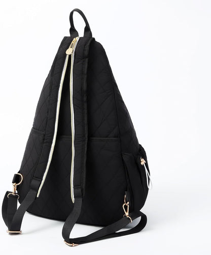 Pickleball Bag for Women, Chic Quilted Pickleball Sling Bag, Black | Backpack, Lightweight & Weatherproof, Multiple Pockets, Easily Fits Paddles, Fence Hook, for Court & Daily Use