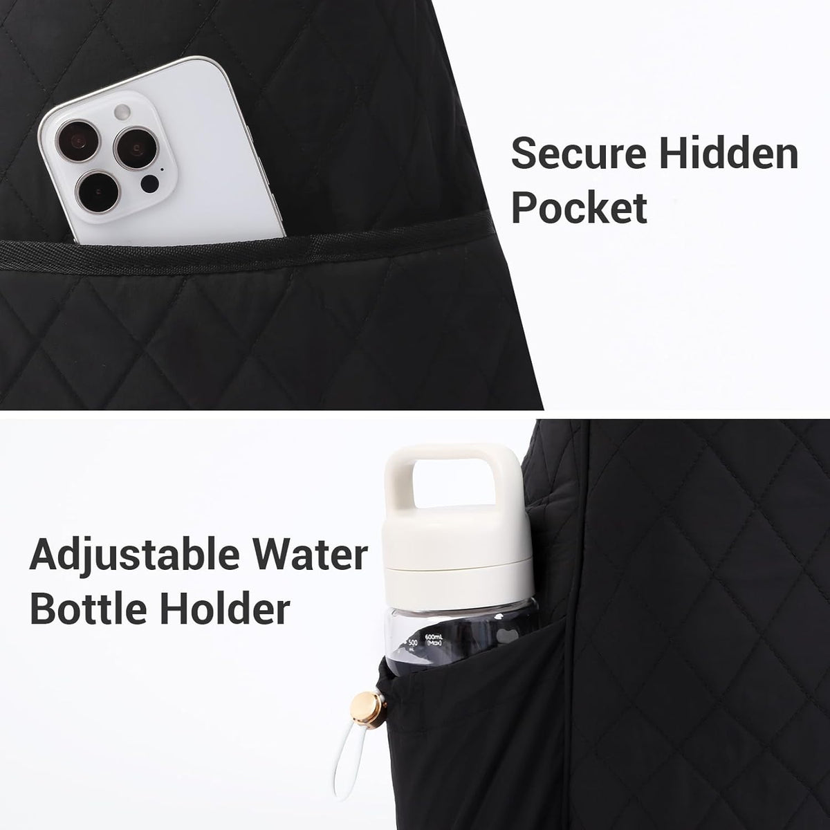 Pickleball Bag for Women, Chic Quilted Pickleball Sling Bag, Black | Backpack, Lightweight & Weatherproof, Multiple Pockets, Easily Fits Paddles, Fence Hook, for Court & Daily Use
