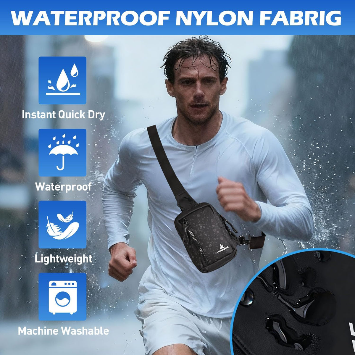 Mini Sling Bag for Men & Women, Waterproof Utility Chest Bag, Lightweight Crossbody Backpack for Hiking Travel Sports | Waterproof fabric