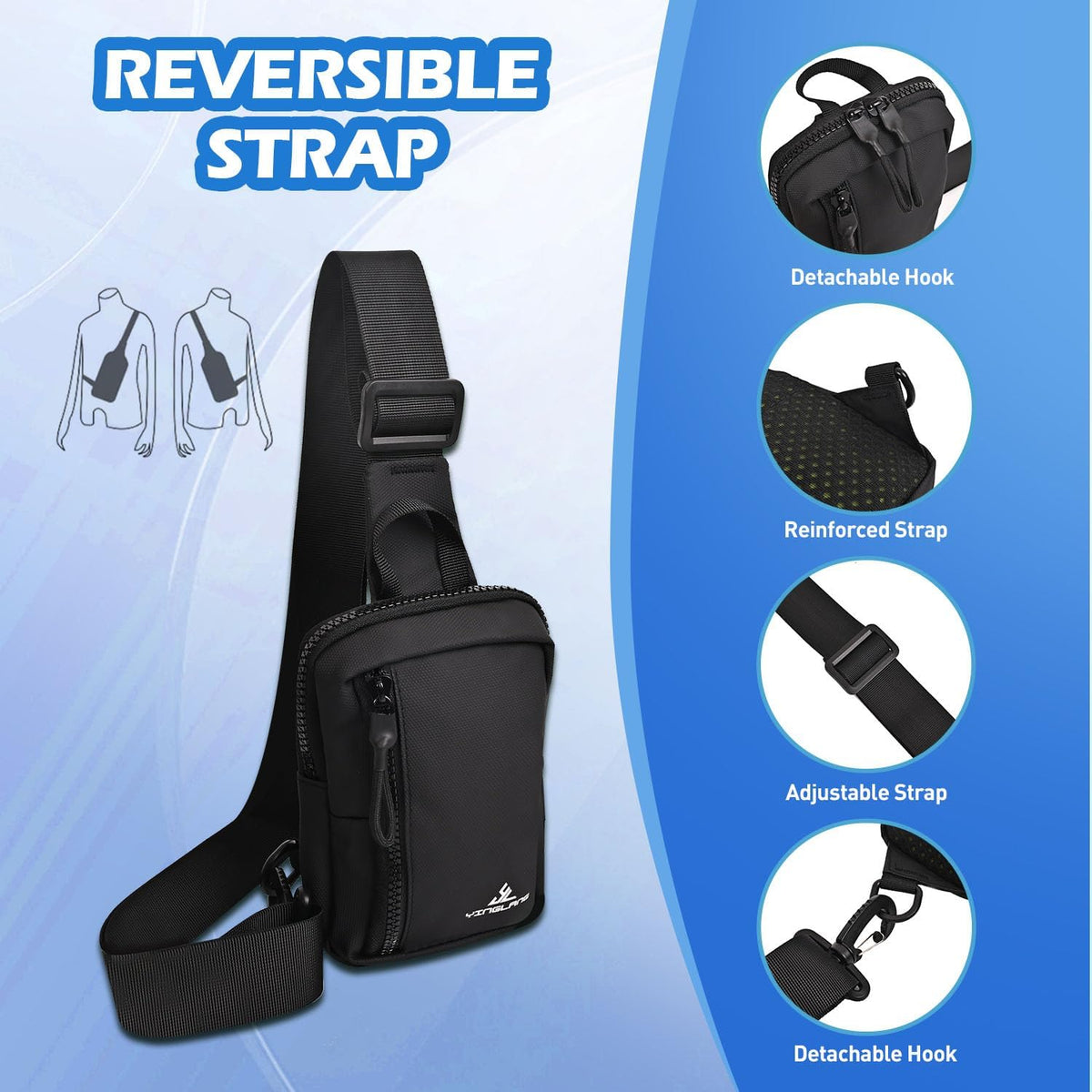 Mini Sling Bag for Men & Women, Waterproof Utility Chest Bag, Lightweight Crossbody Backpack for Hiking Travel Sports | Waterproof fabric