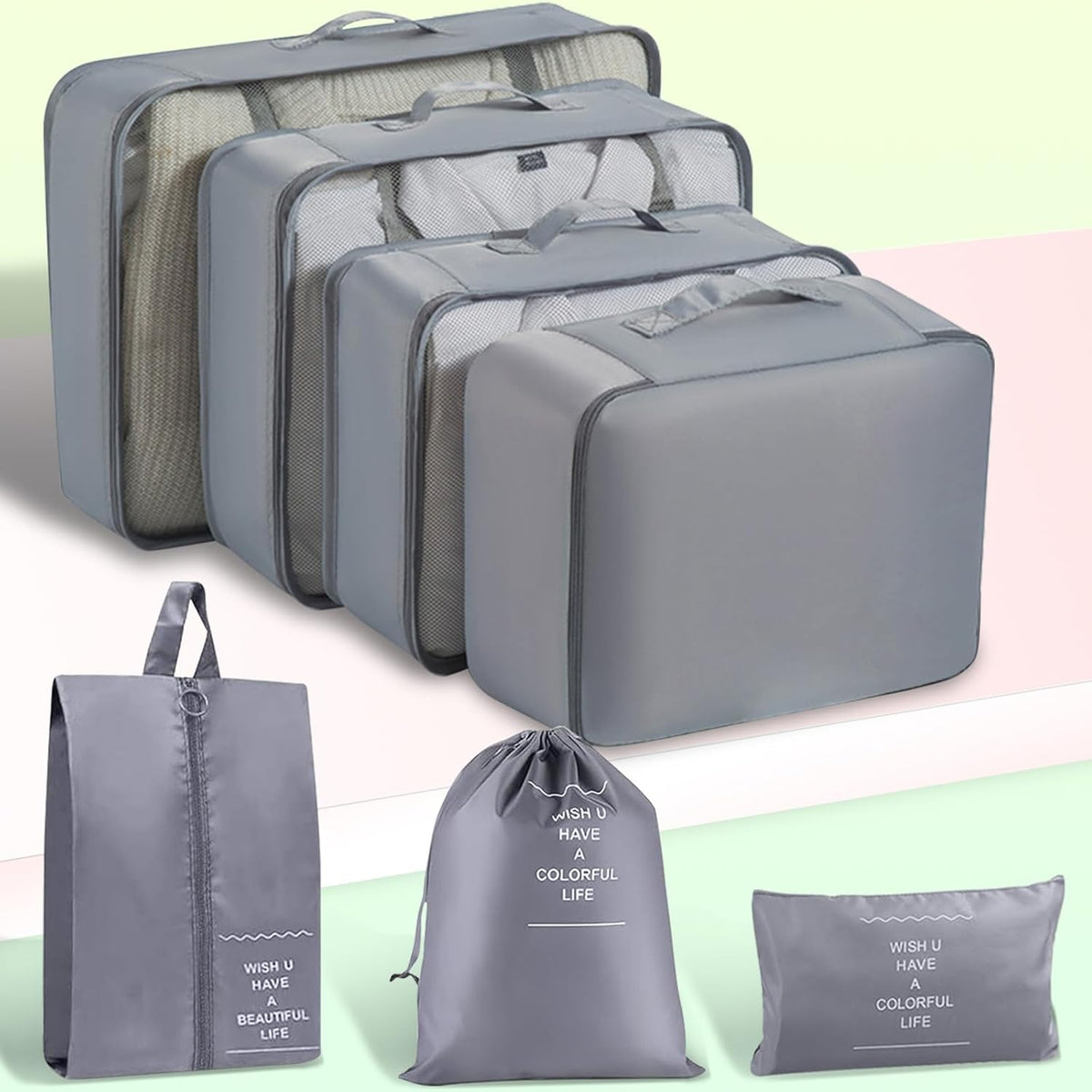 Packing Cubes 7 Set Travel Essentials for Carry on Luggage Organizers Bag Packing Cubes for Suitcases Travel Accessories(Beige)