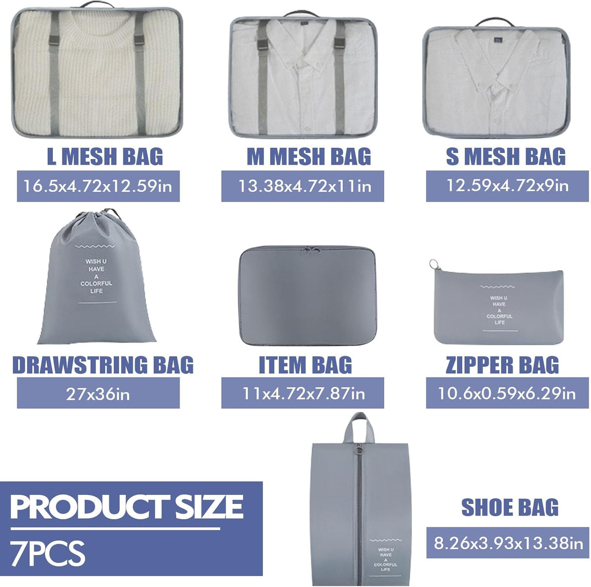 Packing Cubes 7 Set Travel Essentials for Carry on Luggage Organizers Bag Packing Cubes for Suitcases Travel Accessories(Beige)