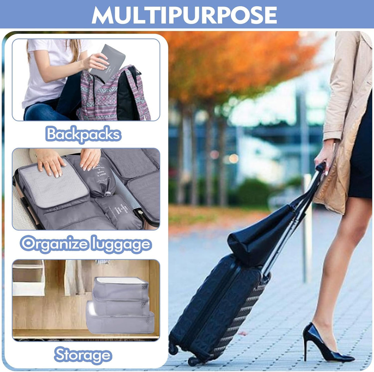 Packing Cubes 7 Set Travel Essentials for Carry on Luggage Organizers Bag Packing Cubes for Suitcases Travel Accessories(Beige)