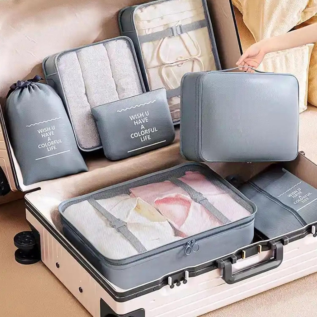 Packing Cubes 7 Set Travel Essentials for Carry on Luggage Organizers Bag Packing Cubes for Suitcases Travel Accessories(Beige)