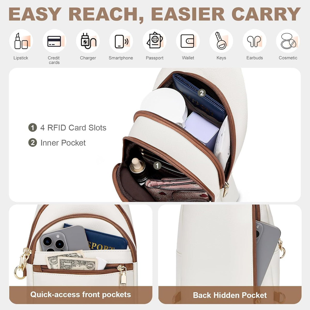 Anti Theft Crossbody Bags for Women, RFID Sling Bag Travel Purse, RFID Cross Body Purses Chest Bag for Travel