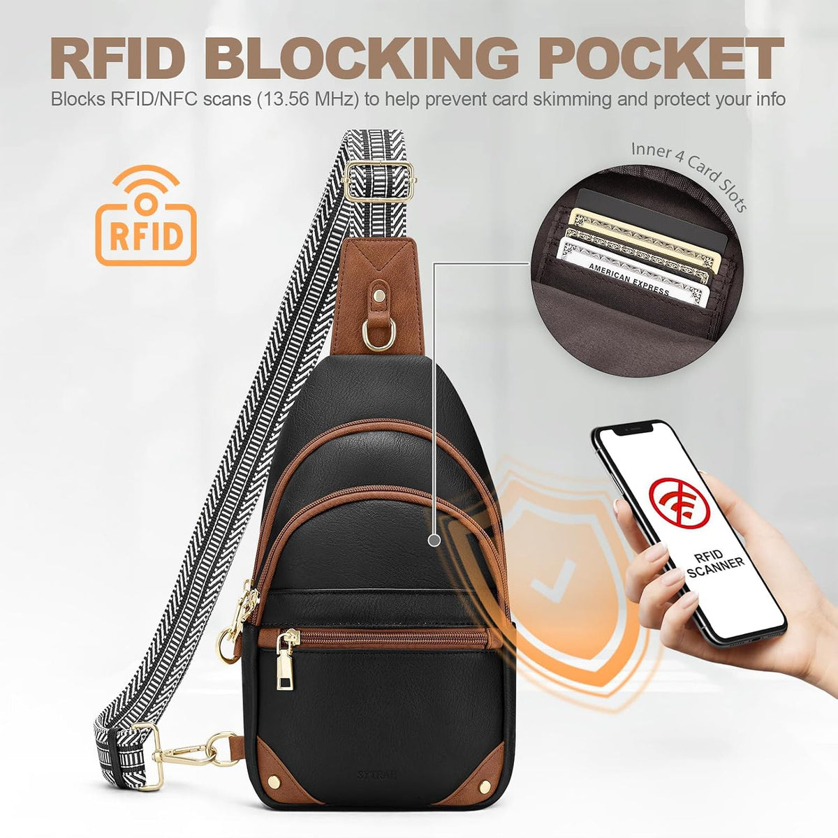 Anti Theft Crossbody Bags for Women, RFID Sling Bag Travel Purse, RFID Cross Body Purses Chest Bag for Travel