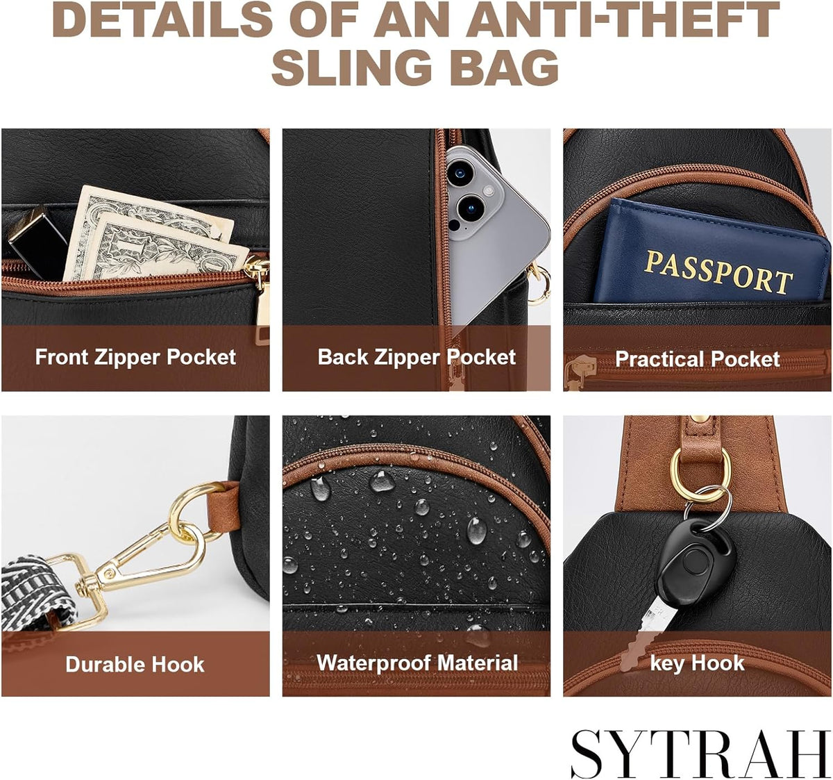 Anti Theft Crossbody Bags for Women, RFID Sling Bag Travel Purse, RFID Cross Body Purses Chest Bag for Travel