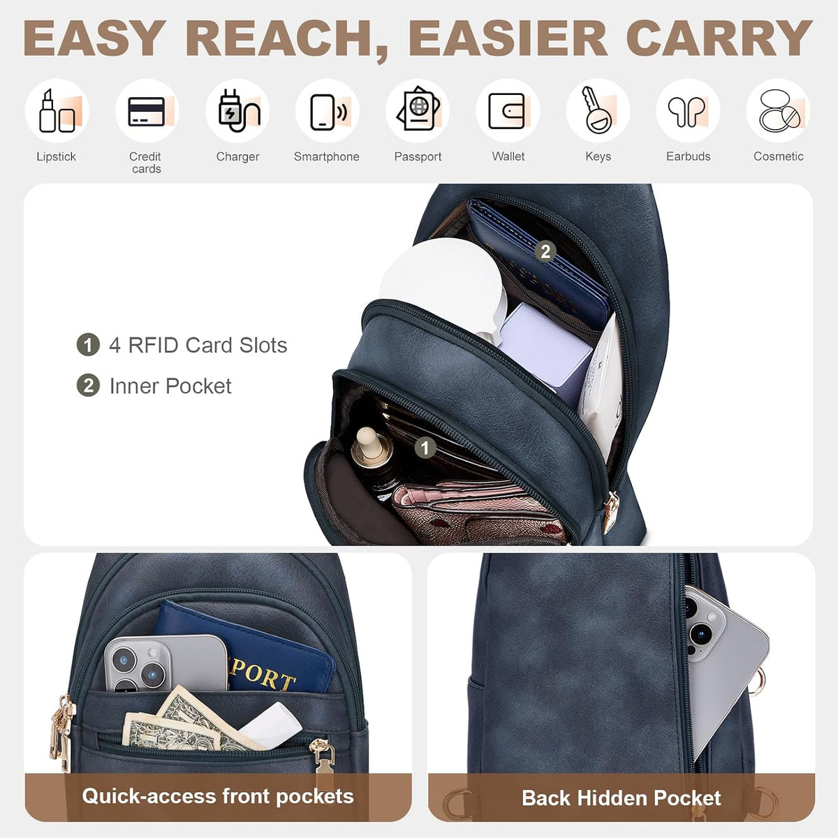 Anti Theft Crossbody Bags for Women, RFID Sling Bag Travel Purse, RFID Cross Body Purses Chest Bag for Travel