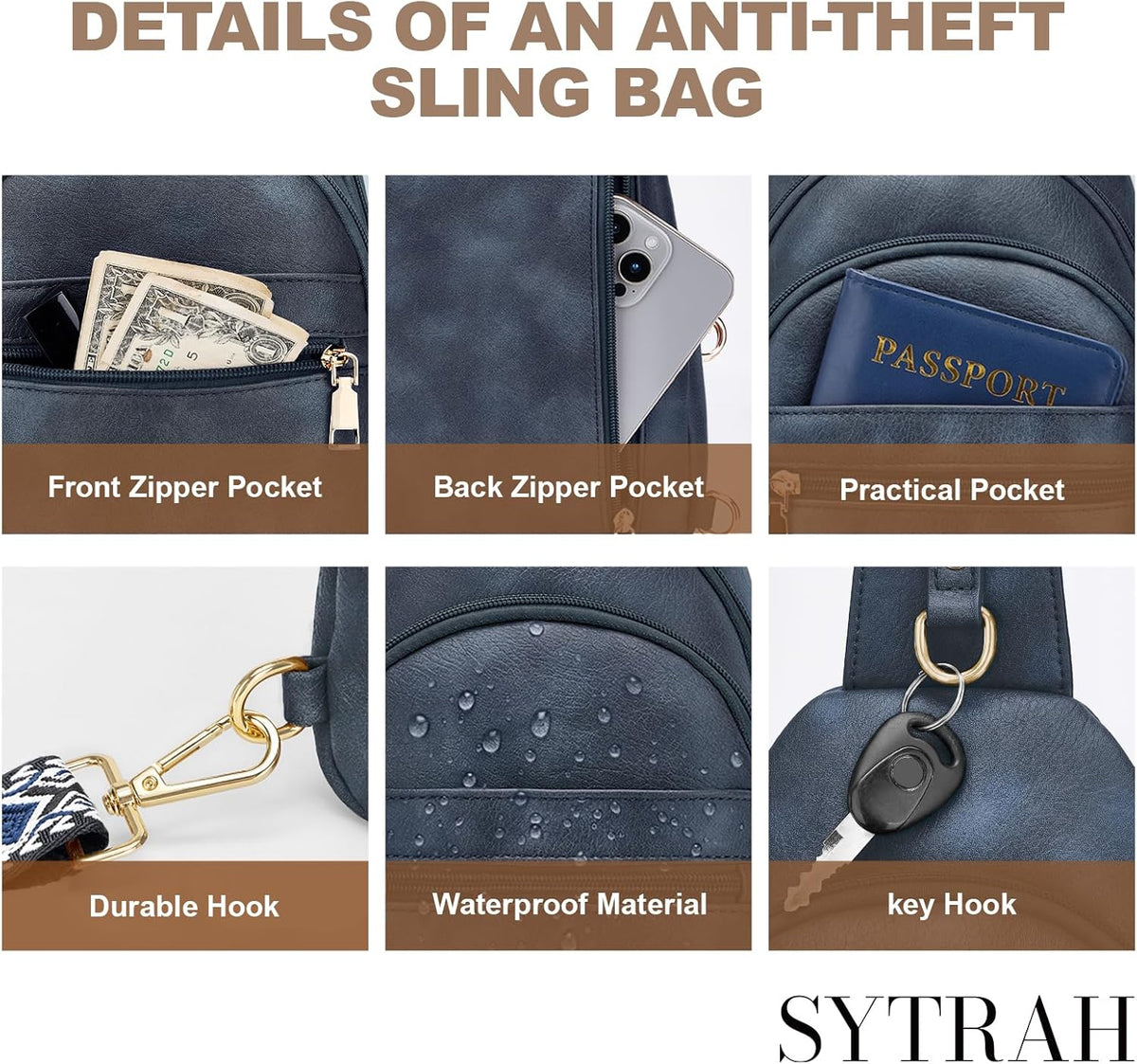 Anti Theft Crossbody Bags for Women, RFID Sling Bag Travel Purse, RFID Cross Body Purses Chest Bag for Travel